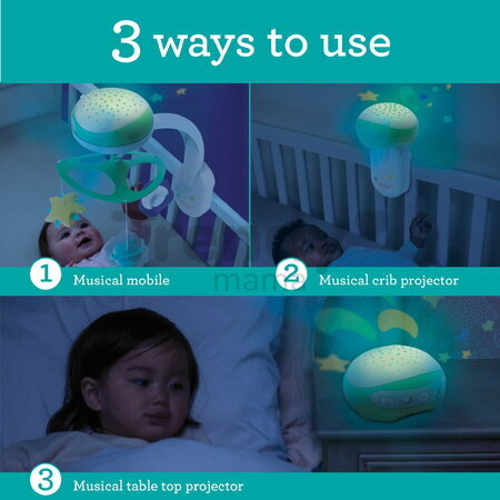 Hudobný kolotoč nad postieľku 3in1 Projector Musical Mobile Infantino s projektorom a nočným svetlom zelený od 0 mes