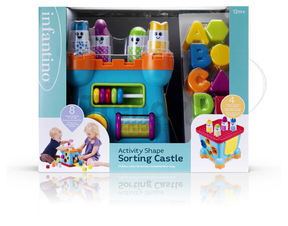 Hrad s vkladacími tvarmi Activity Shape Sorting Castle Infantino s počítadlom od 12 mes