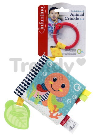 Textilná knižka Zvieratká Link & Squeak Animal Crinkle Book Infantino s hryzátkom od 0 mes INF315201-00