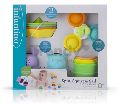 Sada hračiek do vane Spin Squirt & Sail Bath Fun Playset Infantino 11 dielna od 0 mes