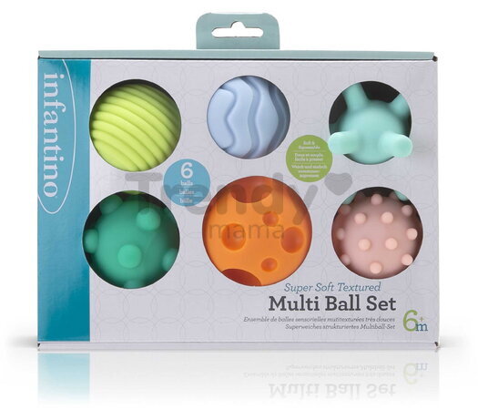 Senzorické loptičky s textúrami Super SoftTextured Multi Ball Set Infantino 6 farebných loptičiek od 6 mes INF315362