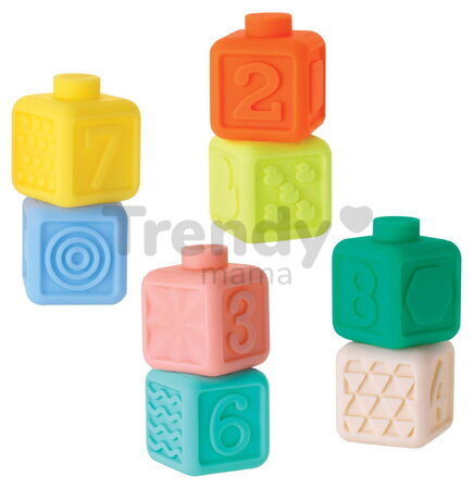 Kocky Super Soft Squeeze & Stack Block Set Infantino 8 mäkkých kociek od 6 mes INF315363