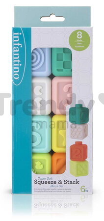 Kocky Super Soft Squeeze & Stack Block Set Infantino 8 mäkkých kociek od 6 mes INF315363