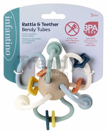 Hrkálka s hryzátkami Rattle & Teether Bendy Tubes Muted Color Infantino s korálkami a slučkami od 3 mes INF316824