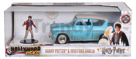 Autíčko Ford Anglia 1959 s figúrkou Harry Potter Jada kovové s otvárateľnými dverami dĺžka 19 cm 1:24