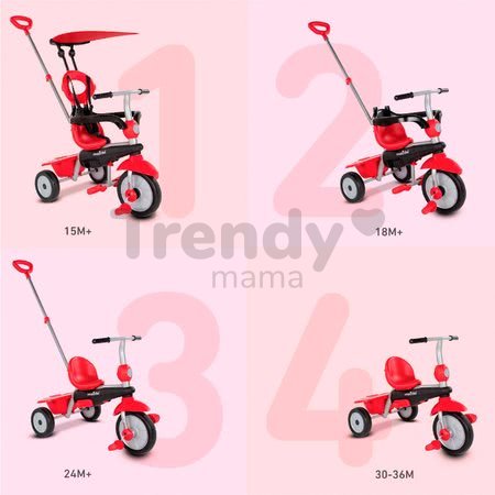 Trojkolka Zoom Red 4in1 smarTrike Touch Steering červená s gumenými kolesami a tlmičom na kolese od 10 mes