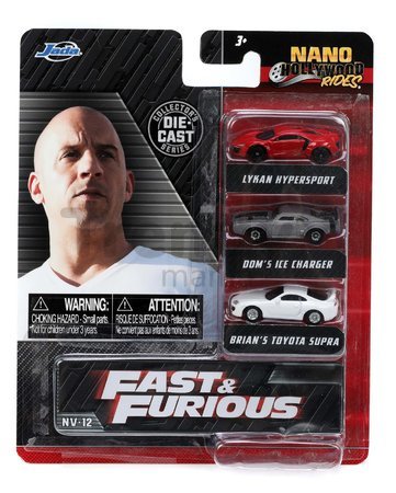 Autíčka Fast & Furious Nano Cars Wave 4 Jada kovové dĺžka 4 cm sada 3 druhov