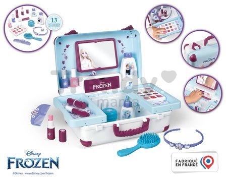 Kozmetický kufrík Frozen My Beauty Vanity Smoby pre kaderníčku nechtové štúdio a make up kozmetičku s 13 doplnkami