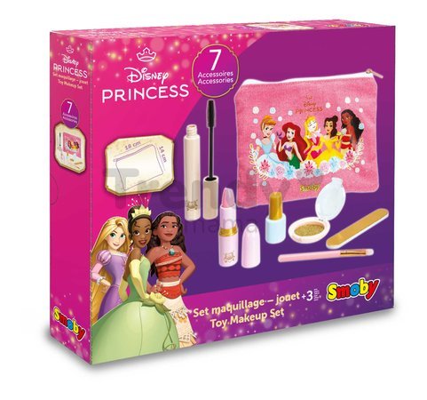 Kozmetická taštička s kozmetikou Princezné Disney Make Up Set Smoby so špirálou rúžom očný tieň so štetcom a pilník