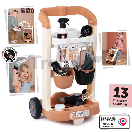 Kadernícky vozík s elektronickým sušičom na vlasy My Hair Style Trolley Smoby so zvukom a svetlom 13 doplnkov