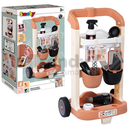 Kadernícky vozík s elektronickým sušičom na vlasy My Hair Style Trolley Smoby so zvukom a svetlom 13 doplnkov