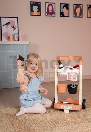 Kadernícky vozík s elektronickým sušičom na vlasy My Hair Style Trolley Smoby so zvukom a svetlom 13 doplnkov