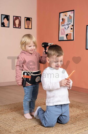 Kadernícky opasok s elektronickým sušičom na vlasy My Hair Style Belt Smoby so zvukom a svetlom a zrkadlom 8 doplnkov