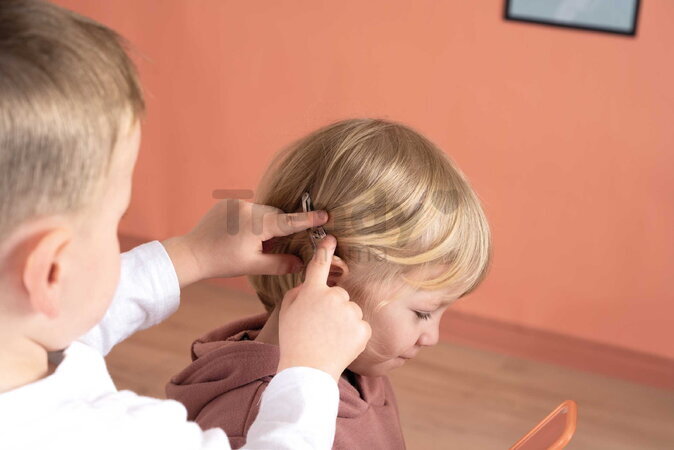 Kadernícky opasok s elektronickým sušičom na vlasy My Hair Style Belt Smoby so zvukom a svetlom a zrkadlom 8 doplnkov