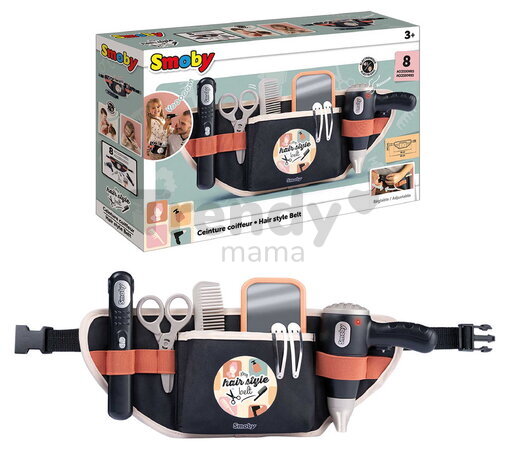 Kadernícky opasok s elektronickým sušičom na vlasy My Hair Style Belt Smoby so zvukom a svetlom a zrkadlom 8 doplnkov