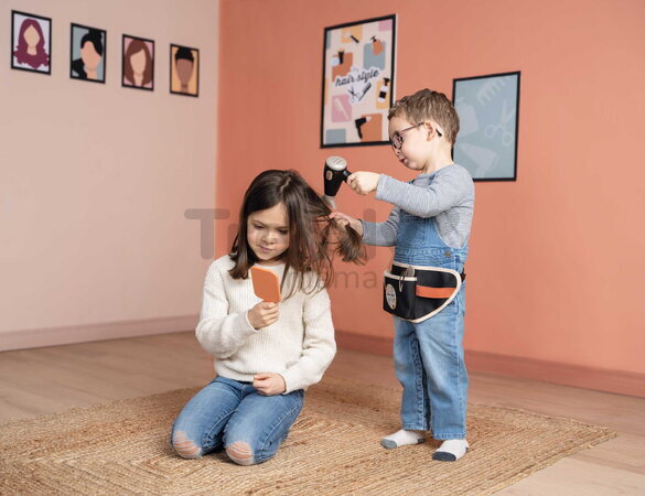 Kadernícky opasok s elektronickým sušičom na vlasy My Hair Style Belt Smoby so zvukom a svetlom a zrkadlom 8 doplnkov