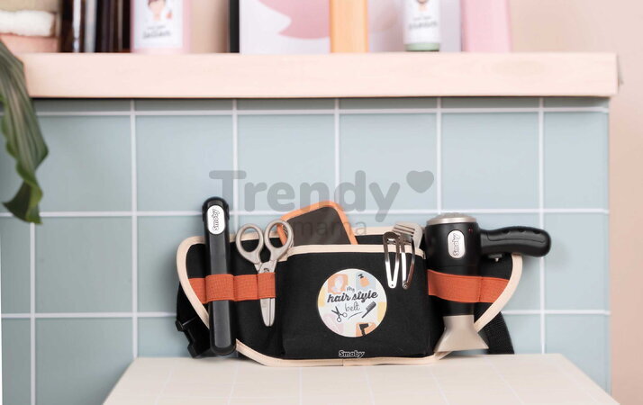 Kadernícky opasok s elektronickým sušičom na vlasy My Hair Style Belt Smoby so zvukom a svetlom a zrkadlom 8 doplnkov