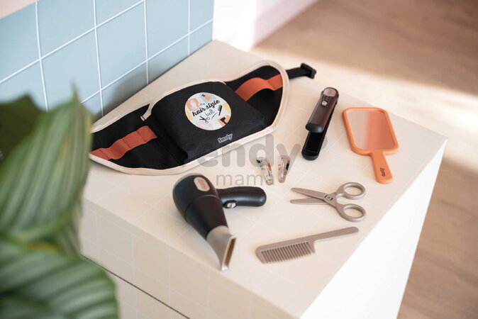 Kadernícky opasok s elektronickým sušičom na vlasy My Hair Style Belt Smoby so zvukom a svetlom a zrkadlom 8 doplnkov
