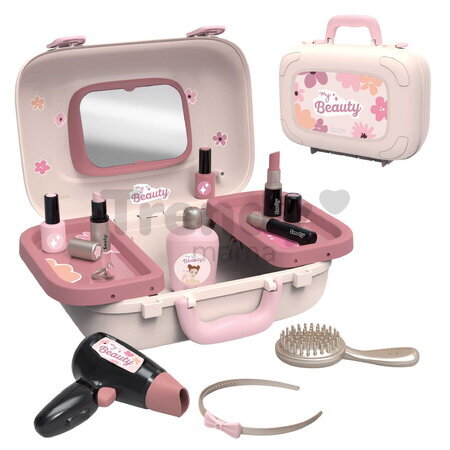 Kozmetický kufrík so zrkadlom My Beauty Vanity Smoby kaderníctvo s fénom a kozmetika s nechtovým štúdiom 10 doplnkov