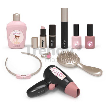 Kozmetický kufrík so zrkadlom My Beauty Vanity Smoby kaderníctvo s fénom a kozmetika s nechtovým štúdiom 10 doplnkov