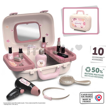 Kozmetický kufrík so zrkadlom My Beauty Vanity Smoby kaderníctvo s fénom a kozmetika s nechtovým štúdiom 10 doplnkov