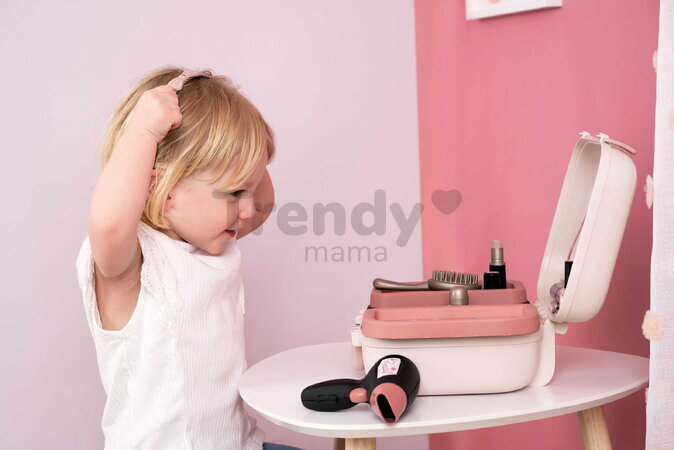 Kozmetický kufrík so zrkadlom My Beauty Vanity Smoby kaderníctvo s fénom a kozmetika s nechtovým štúdiom 10 doplnkov