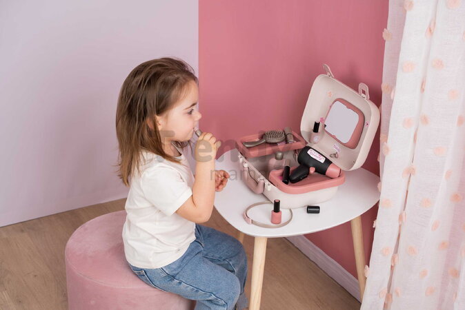Kozmetický kufrík so zrkadlom My Beauty Vanity Smoby kaderníctvo s fénom a kozmetika s nechtovým štúdiom 10 doplnkov