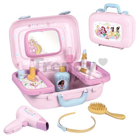 Kozmetický kufrík so zrkadlom Princezné Disney Beauty Vanity Smoby kozmetika s kaderníctvom a nechtovým štúdiom s 10 doplnkami