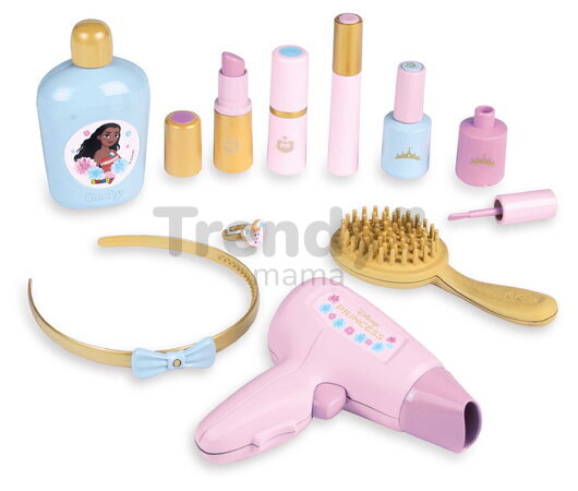 Kozmetický kufrík so zrkadlom Princezné Disney Beauty Vanity Smoby kozmetika s kaderníctvom a nechtovým štúdiom s 10 doplnkami