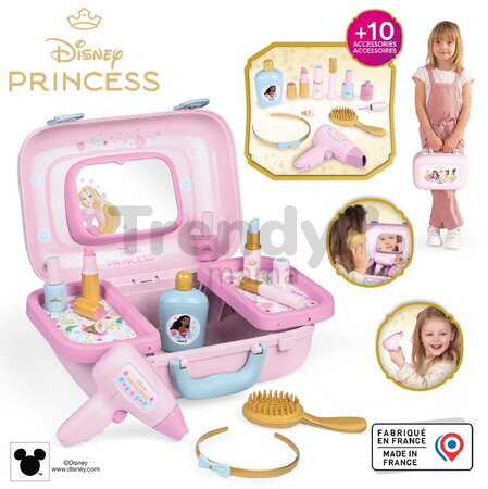 Kozmetický kufrík so zrkadlom Princezné Disney Beauty Vanity Smoby kozmetika s kaderníctvom a nechtovým štúdiom s 10 doplnkami