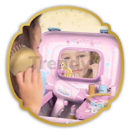 Kozmetický kufrík so zrkadlom Princezné Disney Beauty Vanity Smoby kozmetika s kaderníctvom a nechtovým štúdiom s 10 doplnkami