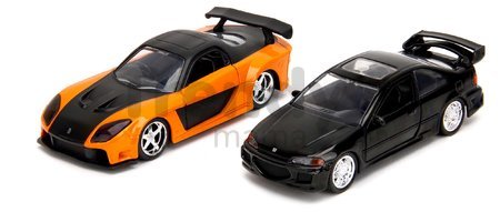 Autíčka Honda Civic Coupe a Han´s Mazda RX-7 Fast & Furious Twin Pack Jada kovové s otvárateľnými dverami dĺžka 13 cm 1:32