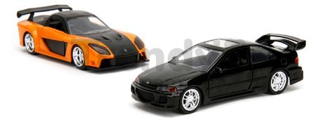 Autíčka Honda Civic Coupe a Han´s Mazda RX-7 Fast & Furious Twin Pack Jada kovové s otvárateľnými dverami dĺžka 13 cm 1:32