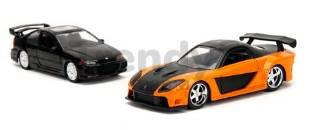 Autíčka Honda Civic Coupe a Han´s Mazda RX-7 Fast & Furious Twin Pack Jada kovové s otvárateľnými dverami dĺžka 13 cm 1:32