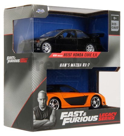 Autíčka Honda Civic Coupe a Han´s Mazda RX-7 Fast & Furious Twin Pack Jada kovové s otvárateľnými dverami dĺžka 13 cm 1:32
