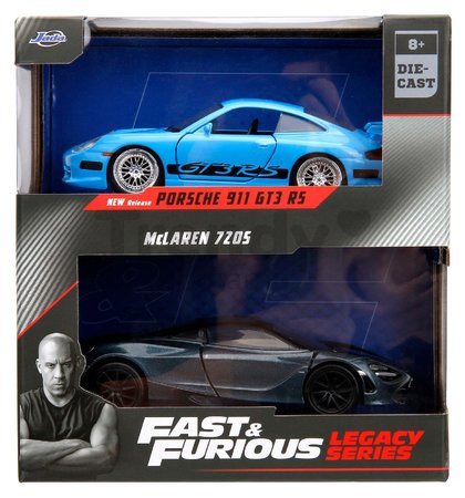 Autíčka Brian Porsche 911 GT3 RS a Shaw´s McLaren 720S Fast & Furious Twin Pack Jada kovové s otvárateľnými dverami dĺžka 13 cm 1:32