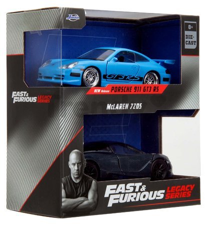 Autíčka Brian Porsche 911 GT3 RS a Shaw´s McLaren 720S Fast & Furious Twin Pack Jada kovové s otvárateľnými dverami dĺžka 13 cm 1:32