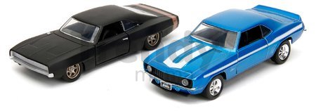 Autíčka Chevrolet Camaro 1969 a Dodge Charger Wide Body 1968 Fast & Furious Twin Pack Jada kovové s otvárateľnými dverami dĺžka 13 cm 1:32