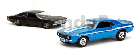 Autíčka Chevrolet Camaro 1969 a Dodge Charger Wide Body 1968 Fast & Furious Twin Pack Jada kovové s otvárateľnými dverami dĺžka 13 cm 1:32