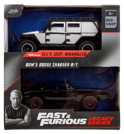 Autíčka Tejs Jeep Wrangler a Dodge Charger 1970 Fast & Furious Twin Pack Jada kovové s otvárateľnými dverami dĺžka 13 cm 1:32