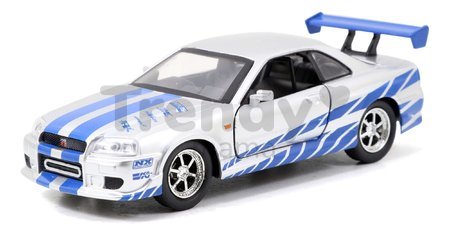 Autíčka Mitsubishi Lancer Evolution IX a Nissan Skyline GTR R34 Fast & Furious Twin Pack Jada kovové s otvárateľnými dverami dĺžka 13 cm 1:32
