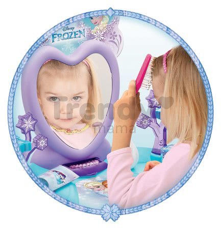 Kozmetický stolík Frozen Smoby so stoličkou a snehovými vločkami 10 doplnkov
