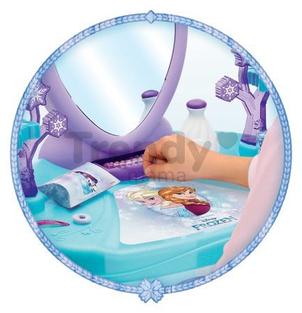 Kozmetický stolík Frozen Smoby so stoličkou a snehovými vločkami 10 doplnkov