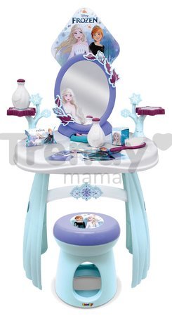 Kozmetický stolík so stoličkou Frozen Hairdresser Smoby so zrkadlom s emblémom a 10 doplnkami