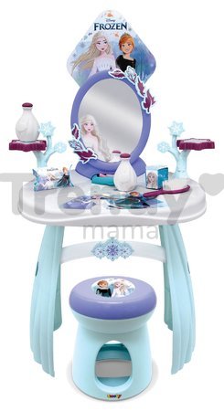 Kozmetický stolík so stoličkou Frozen Hairdresser Smoby so zrkadlom s emblémom a 10 doplnkami