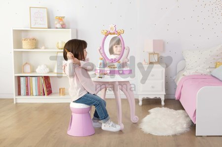 Kozmetický stolík Disney Princess 2in1 Hairdresser Smoby a stolička s 10 skrášľovacími doplnkami 94 cm výška