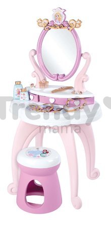 Kozmetický stolík Disney Princess 2in1 Hairdresser Smoby a stolička s 10 skrášľovacími doplnkami 94 cm výška