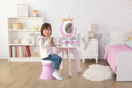 Kozmetický stolík Disney Princess 2in1 Hairdresser Smoby a stolička s 10 skrášľovacími doplnkami 94 cm výška