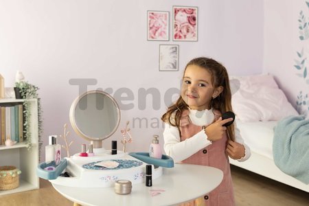 Kozmetický stolík s odnímateľným zrkadlom My Beauty Studio Smoby otvárateľné priehradky a stromčeky na zavesenie šperkov a 15 doplnkov