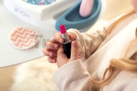 Kozmetický stolík s odnímateľným zrkadlom My Beauty Studio Smoby otvárateľné priehradky a stromčeky na zavesenie šperkov a 15 doplnkov